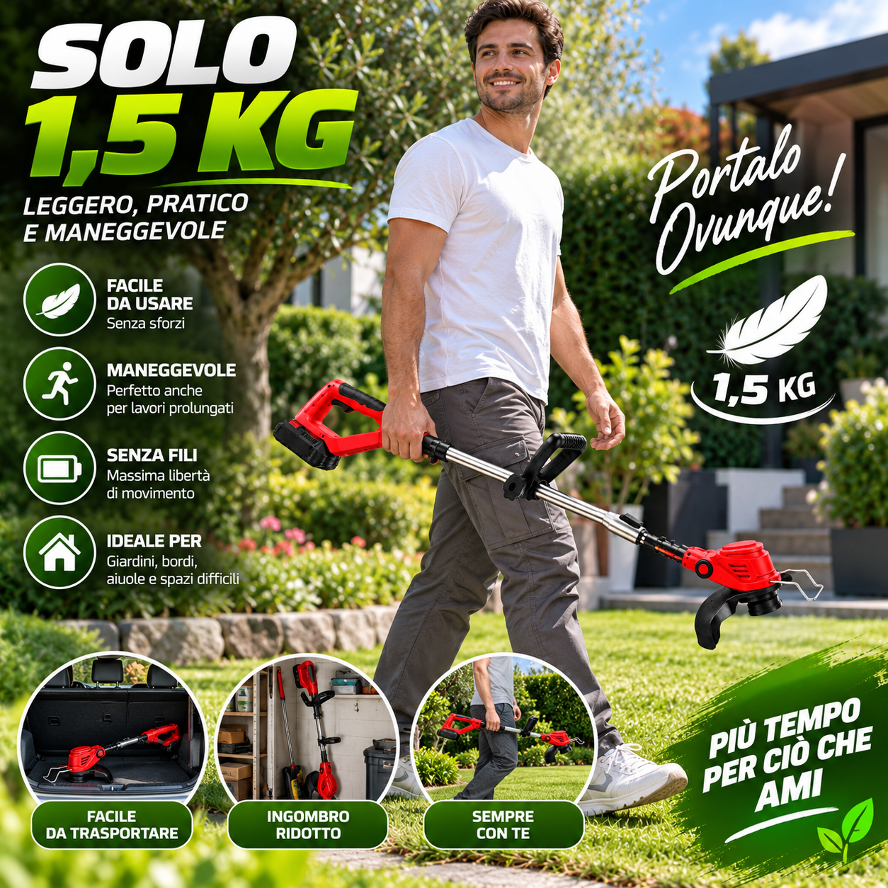 decespugliatore 800w tagliabordi senza fili asta regolabile per giardino - foto 5 decespugliatore 800w tagliabordi senza fili asta regolabile per giardino - foto 5