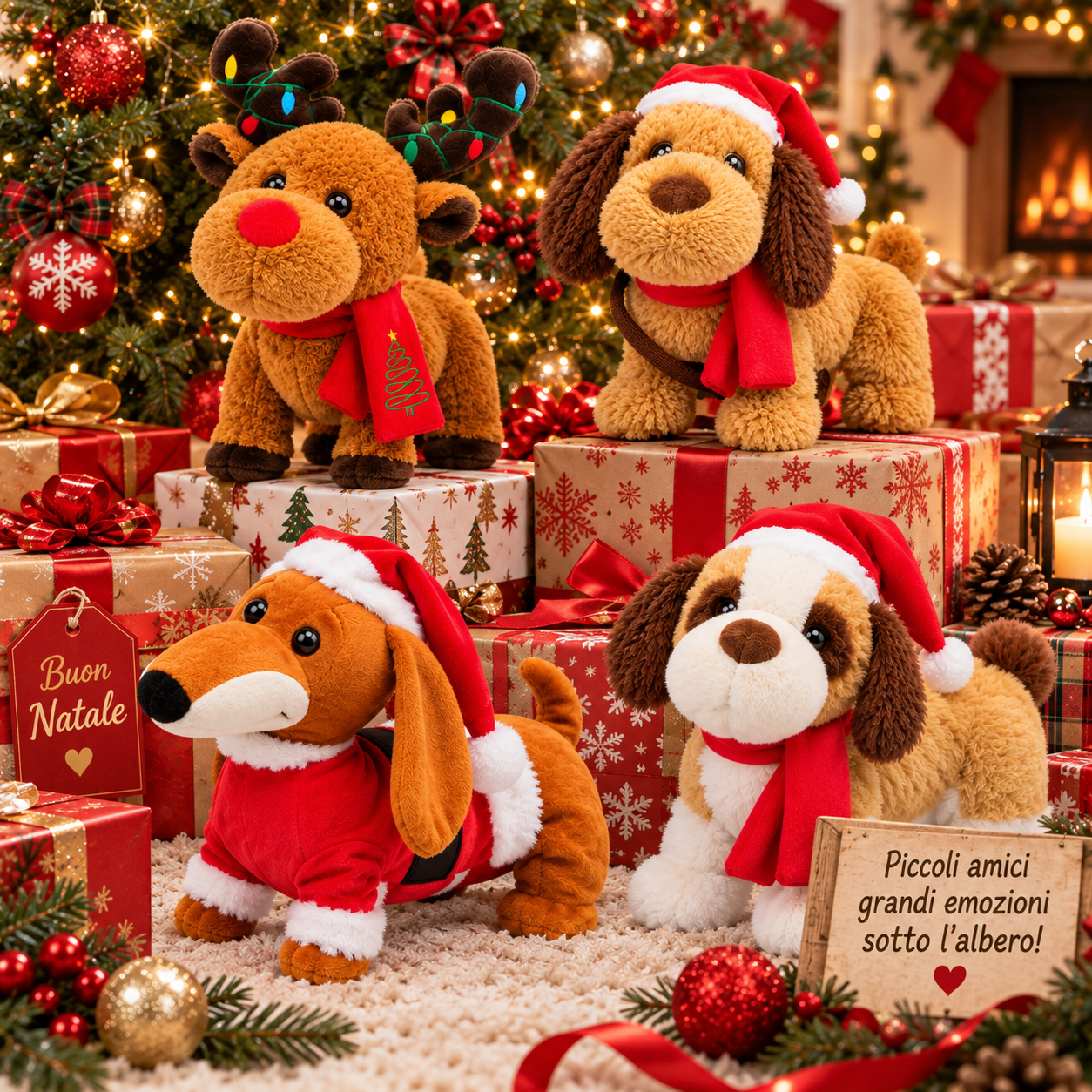  peluche natalizio interattivo con movimento e suono – cagnolino e renna – decorazione e idea regalo di natale - foto 3