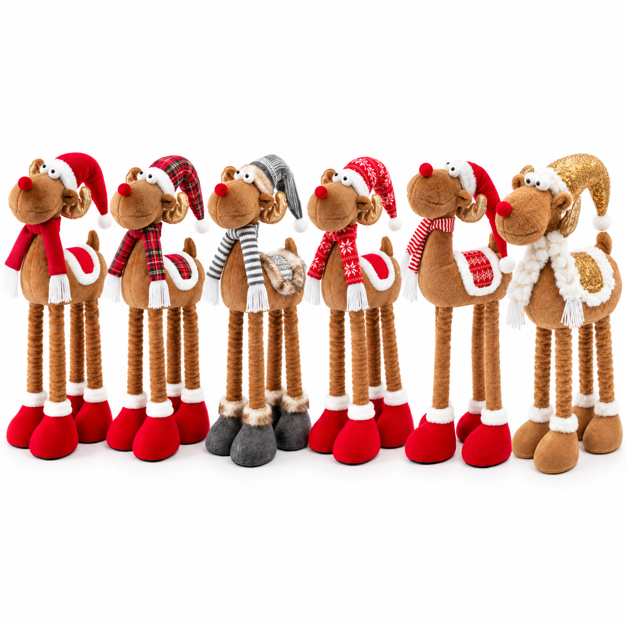  renna natalizia decorativa con gambe allungabili fino a 80cm pupazzo di natale in tessuto con cappello, sciarpa e scarpe - foto 1