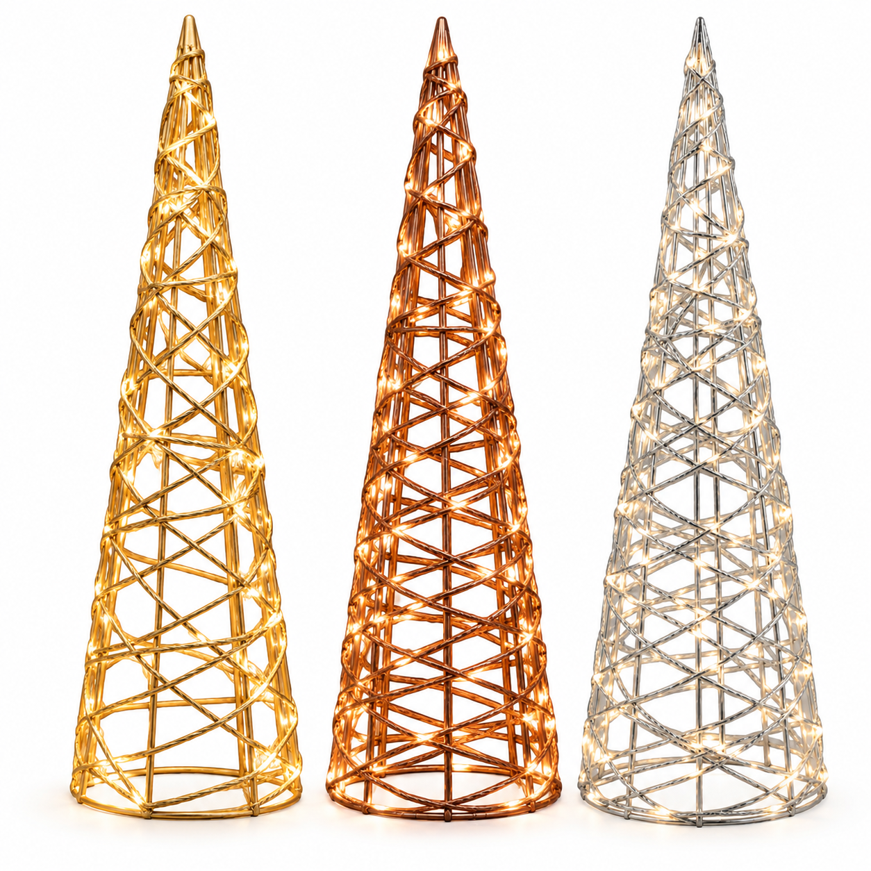  albero di natale decorativo a cono con luci led  struttura intrecciata in metallo  decorazione natalizia luminosa - foto 1