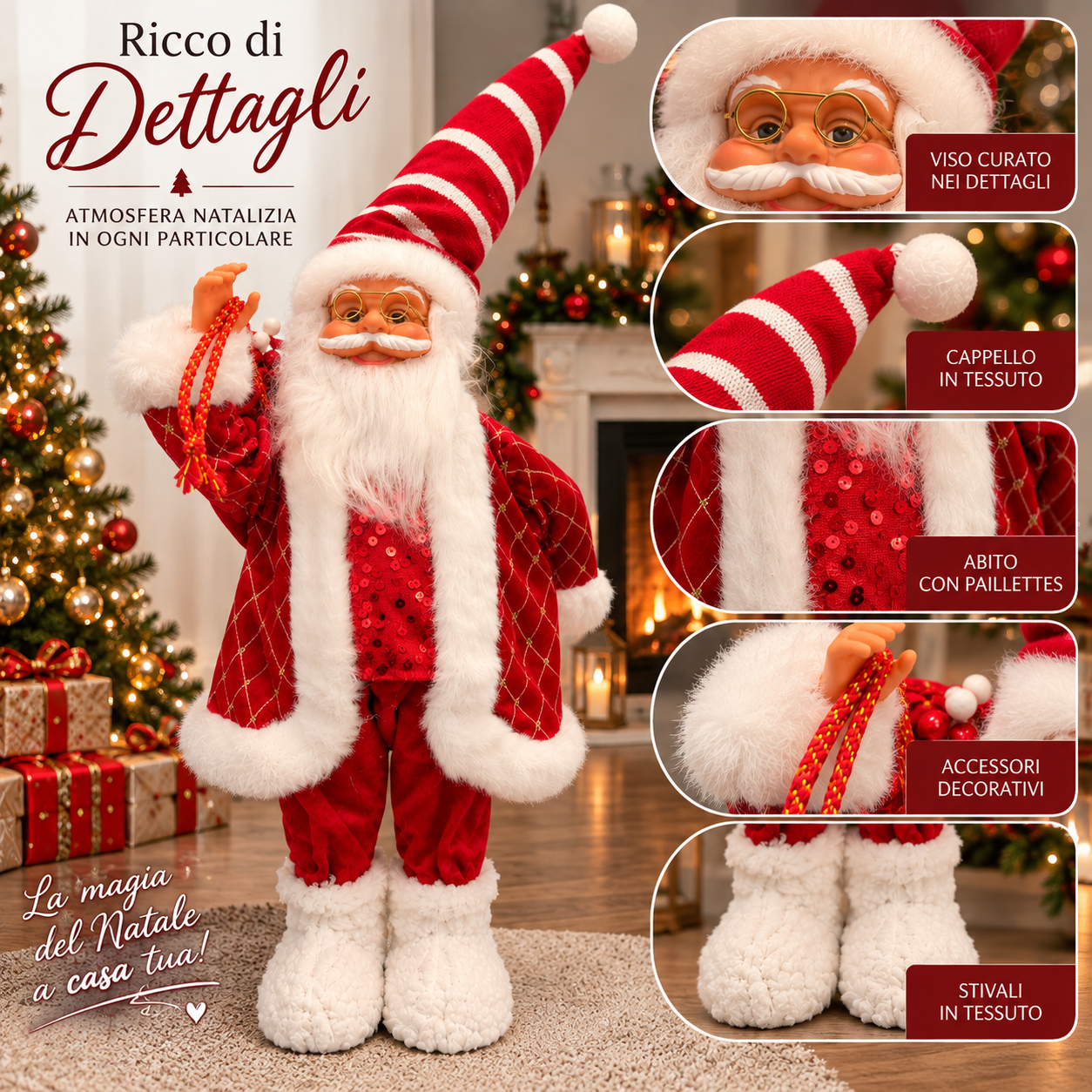 babbo natale decorativo in tessuto con barba e occhiali - foto 3 babbo natale decorativo in tessuto con barba e occhiali - foto 3