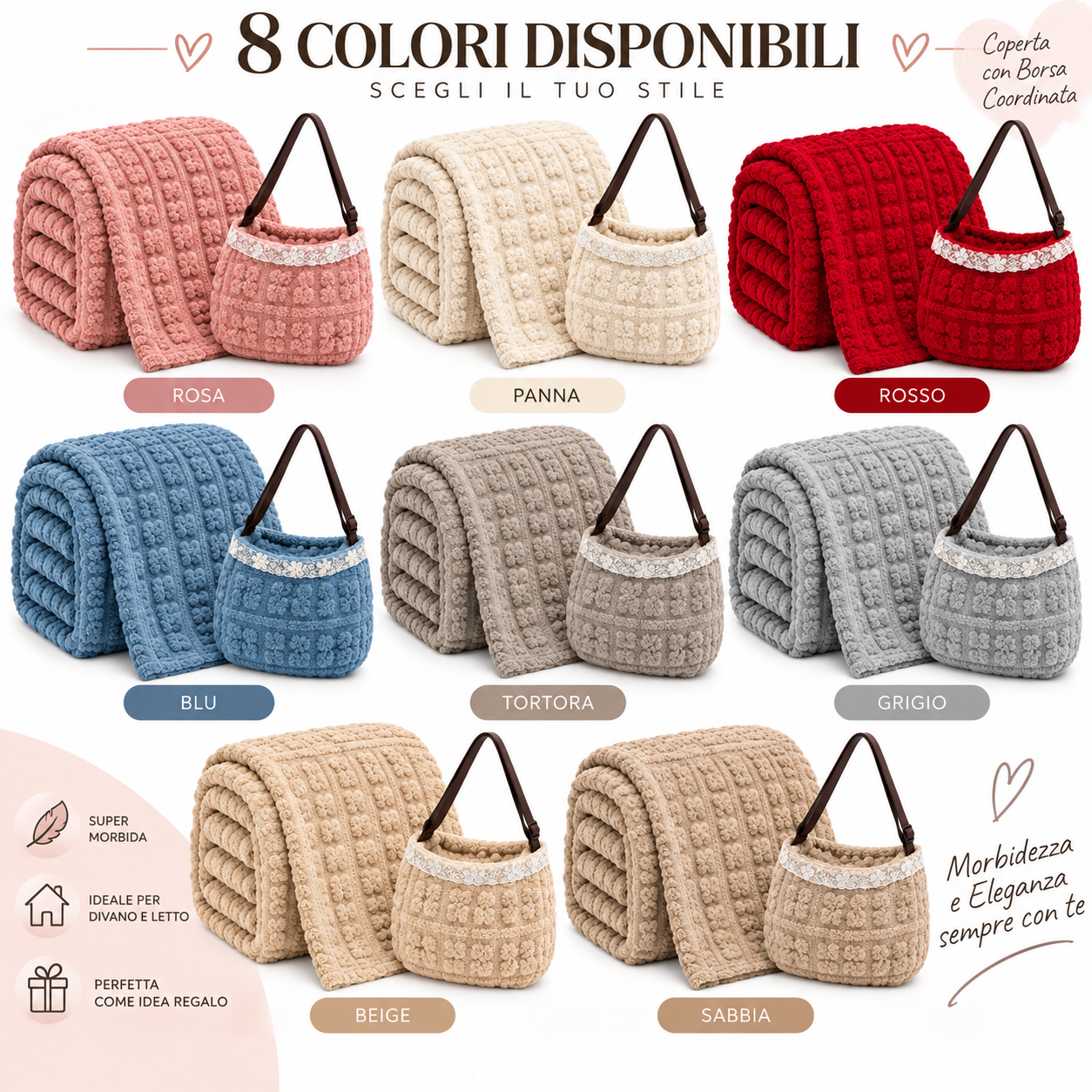coperta morbida con borsa coordinata fantasia in rilievo e dettaglio in pizzo - foto 4 coperta morbida con borsa coordinata fantasia in rilievo e dettaglio in pizzo - foto 4