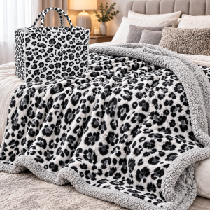 Plaid animalier morbido e caldo con interno in sherpa e...