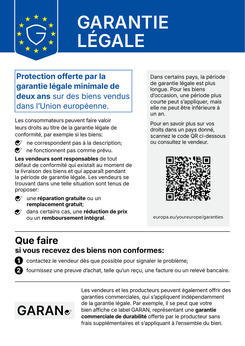 Avis harmonisé relatif à la garantie légale